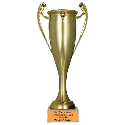 Larius Pokal Universal Maxi - Ehrenpreis Auszeichnung Trophäe mit/ohne Wunschtext (mit Wunschtext, Gold, S) von Larius