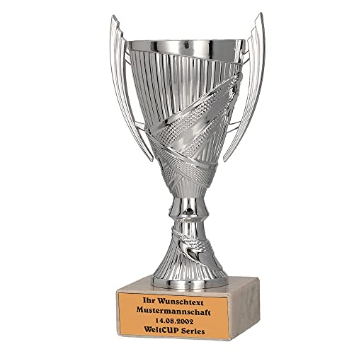 Larius Sieger Pokal - Fußball Ehrenpreis Trophäe Geschenk mit Wunschtext (Silber, mit Wunschtext) von Larius
