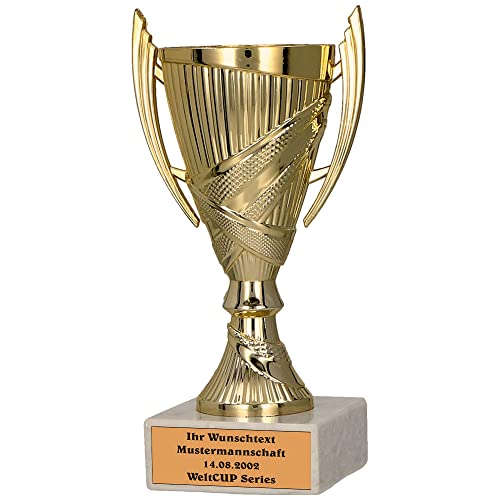 Larius Sieger Pokal - Fußball Ehrenpreis Trophäe Geschenk mit Wunschtext (mit Wunschtext, Gold) von Larius