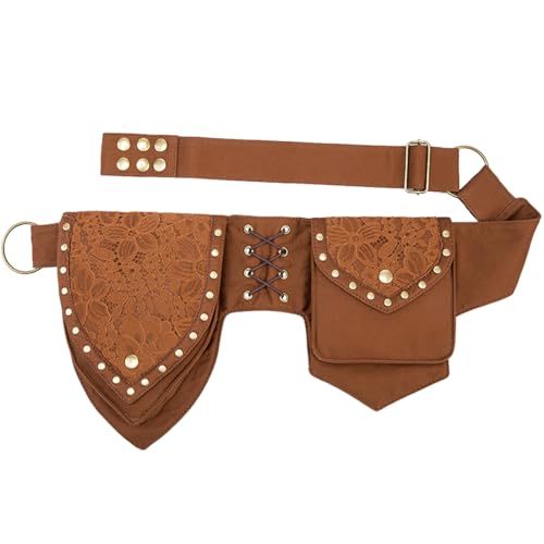 Larswon Renaissance-Tasche für Damen, Renaissance-Gürtel, Festival, Hüft- und Oberschenkeltasche, Stil 3: Kaffee, Medium, Renaissance-Tasche von Larswon