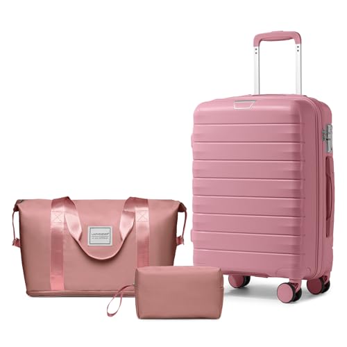 Larvender Luggage Sets 3 Piece 20inch with Duffel Bag Hardside PP Carry on Suitcase with 360° Spinner Wheels TSA Lock for Men Women, Pink von Larvender