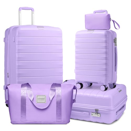 Larvender Luggage Sets 5 Piece with Duffel Bag Expandable(Only 28 inch) Hardside PP Carry on Luggage with 360° Spinner Wheels TSA Lock for Men Women, Purple von Larvender