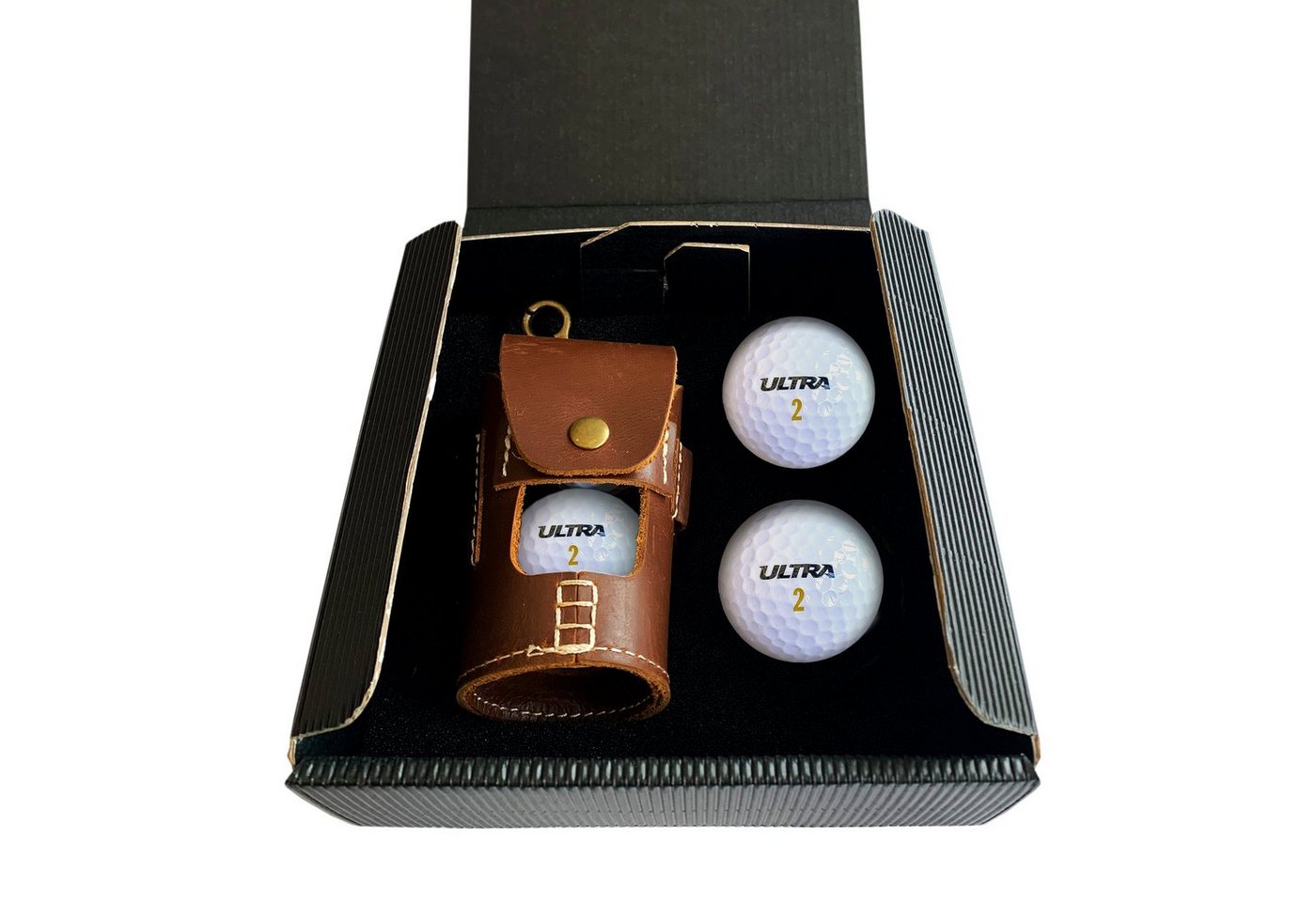 Lasernauten Golfball Golfball Ledertasche inkl. 4xWilson Ultra Geschenk-Set 100% Rindsleder von Lasernauten