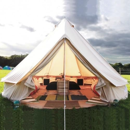 Latourreg Pyramiden-Zelt, rundes Glocken-Zelt, aus Segeltuch, mit Reißverschluss, für Familien, Outdoor, Camping (Beige Canvas-Zelt, Durchmesser 4 m Glockenzelt) von Latourreg