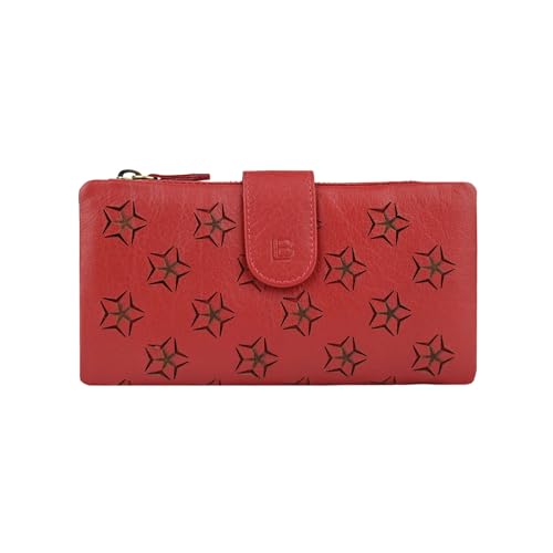 Laura Biagiotti Damen-Geldbörse aus echtem Leder, perforiert mit geometrischem Muster, kompakt, mit Box, rot, Modern von Laura Biagiotti