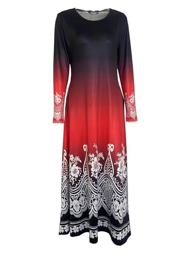 Frauen Lange ärmeln gedruckt Bund-Rundhalsausschnitt Tasche große swinglong Rock für Frauen Damen Casual Kleid von Lay U HOME