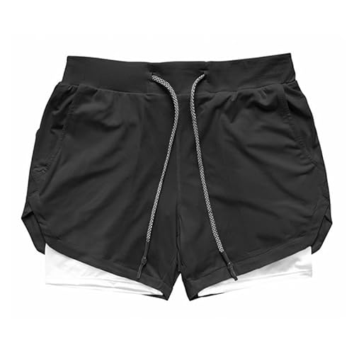 Lay U HOME Männer Sports Shorts komprimiert gefälschte Zwei-Stück-schnell trocknende Fitness-Training Jogging Hose von Lay U HOME