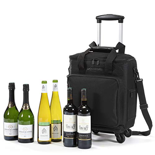 Lazenne Wein-Reisetasche - Weintasche für 6 Flaschen - Für professionellen & privaten Gebrauch - 3-in-1: Weintasche, Rollkoffer & isolierte Kühltasche mit herausnehmbaren Trennwänden von Lazenne