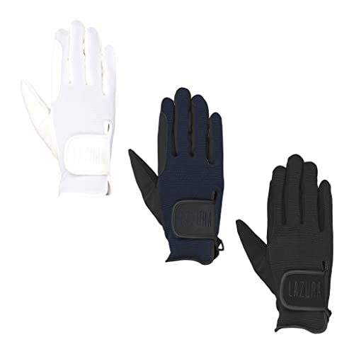 Lazura - Reithandschuhe Damen & Herren Action Stretch | Handschuhe zum Reiten | Reiterhandschuhe mit Wildlederimitat | mit Klettverschluss & Zügelverstärkung | Reitzubehör in Navy | L von Lazura