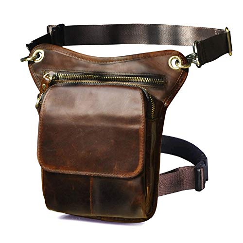 Le'aokuu Herren Echtes Leder Tasche Beinbeutel Beintasche Außenbeintasche Hüfttasche Drop Leg Thigh Bag Outdoors Messenger Bag 211-1 (211-1 D1 Kaffeebraun) von Le'aokuu