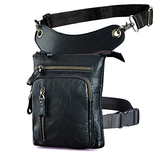 Le'aokuu Herren Echtes Leder Tasche Hüfttasche Beinbeutel Beintasche Drop Leg Thigh Bag Radfahren Klettern Messenger Bag (211-11 1 Schwarz) von Le'aokuu