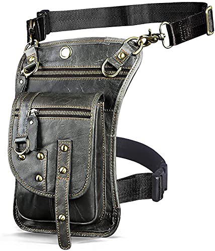 Le'aokuu Herren Echtes Leder Tasche Hüfttasche Beinbeutel Kleines Haken Tasche Messenger Bag 2141 (2141 A2 Grau) von Le'aokuu