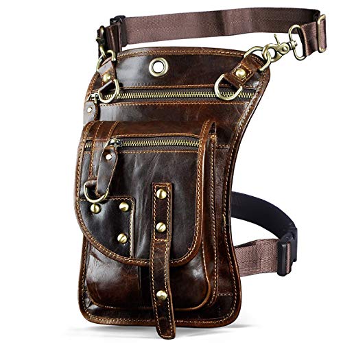 Le'aokuu Herren Echtes Leder Tasche Hüfttasche Beinbeutel Kleines Haken Tasche Messenger Bag 2141 (2141 Kaffeebraun) von Le'aokuu