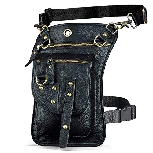 Le'aokuu Herren Echtes Leder Tasche Hüfttasche Beinbeutel Kleines Haken Tasche Messenger Bag 2141 (2141 A3 Schwarz) von Le'aokuu