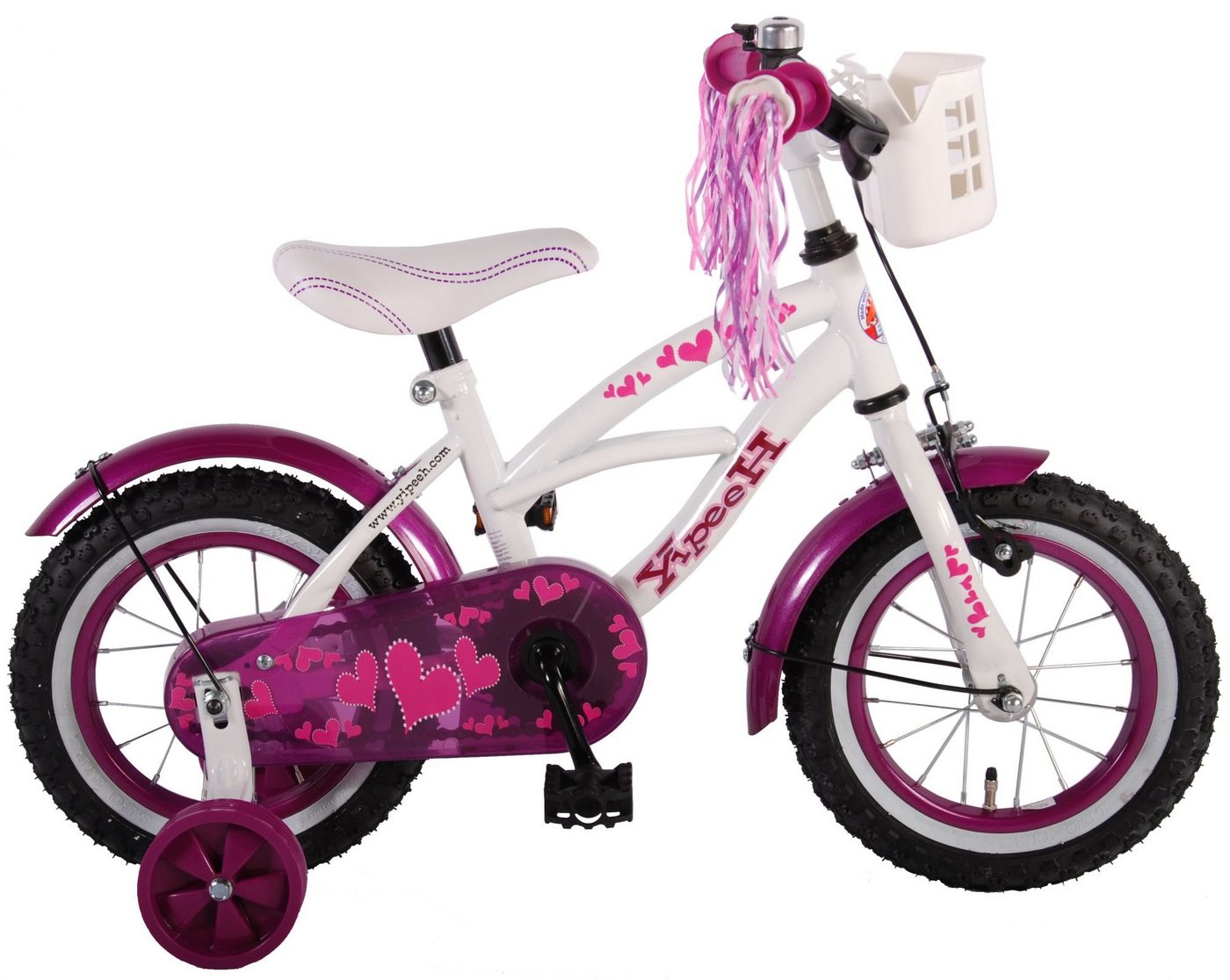 LeNoSa Kinderfahrrad Heart Cruiser für Mädchen 12 Zoll Weiß/Lila Alter 3+ von LeNoSa