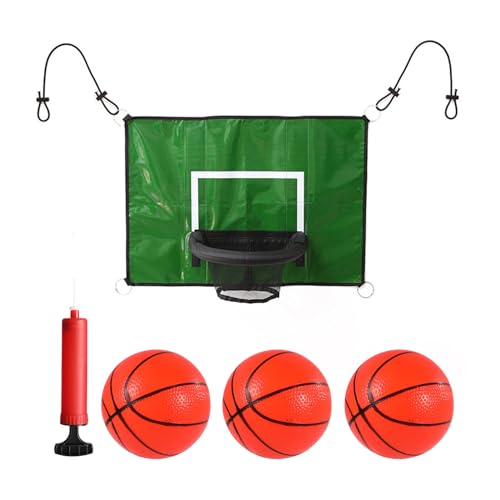 Hängendes Trampolin-Korbgestell, verstellbare Länge, Basketballkorb-Set mit 3 Minibällen, Pumpe, wasserdicht, einfach zu montieren, Kinderzubehör für Dunks Grün von Leadrop