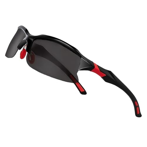 Leadrop Lauf-Sonnenbrille, leicht, für Sport und Radfahren, polarisierte Brillen, ultraleicht, Sonnenschutz, blendfrei, für Herren und Damen im Freien Schwarz Rot Glänzende Oberfläche von Leadrop