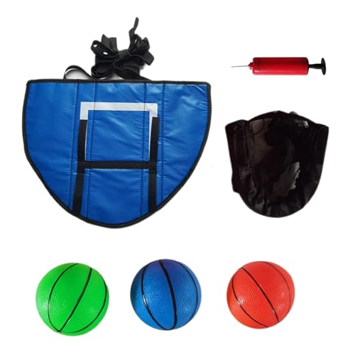 Trampolin-Basketballnetz-Reifen-Set, wetterfest, einfach zu montieren, Sport- und Unterhaltungszubehör für Kinder mit Rückwandpumpe, 3 Mini Blau von Leadrop