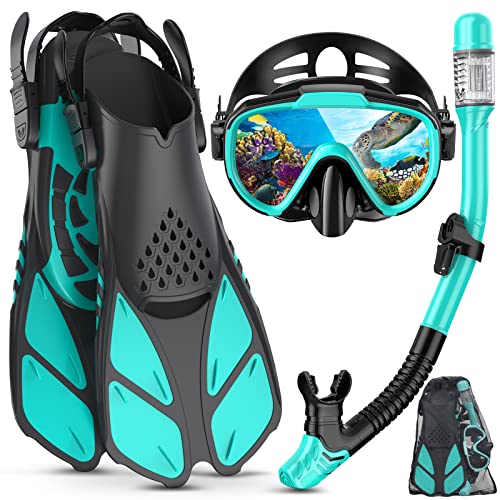 Lealinga 2023 Adult Snorkel Set with Fins, Anti-Leak & Anti-Fog Diving Goggles and Dry Snorkel, 3-in-1 Professional Snorkelling Set for Snorkelling and Swimming von Lealinga