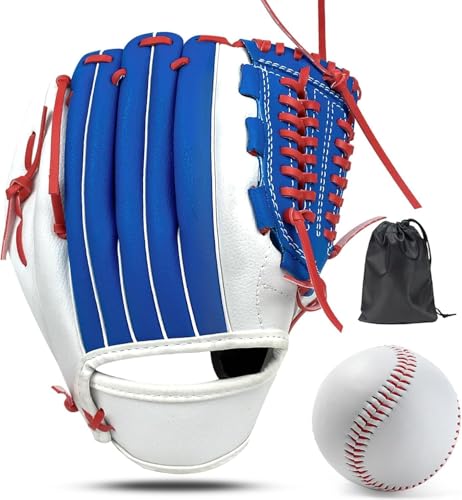 LeapBeast Baseball Handschuhe, Softball Handschuhe mit 1 Ball, Baseball Training Wettbewerb Handschuh Verdicken Dauerhaft Softballhandschuhe für Kinder Erwachsene (Weiß Blau -C, 11,5 Zoll) von LeapBeast