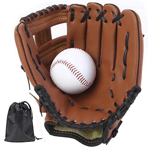 LeapBeast Baseball Handschuhe - Softball Handschuhe mit Einem Ball, Erwachsenen Baseball Training Wettbewerb Handschuh Verdicken Dauerhaft Softballhandschuhe für Kinder Erwachsene (Braun B, 11,5 Zoll) von LeapBeast