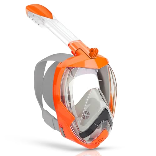 Ledeak Tauchmaske Schnorchelmaske Vollmaske, 180° Sichtfeld Schnorchelmaske Erwachsene Kinder, Faltbare Snorkeling Mask Antibeschlag und Lecksicherung Tauchmaske Vollgesichtsmaske (Orange, L/XL) von Ledeak