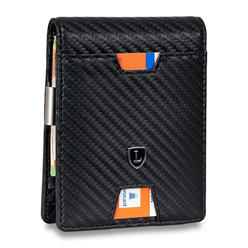 Lederhand® iSlim - Carbon Leder Geldbeutel mit Geldklammer und Münzfach, 9 Kartenfach Premium Geldbörse - Slim Wallet mit RFID NFC Schutz - Farbe | (Carbon) von Lederhand