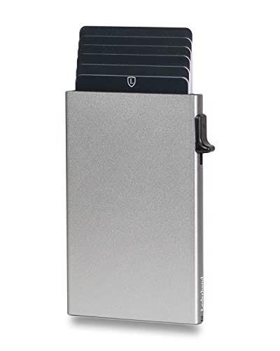 Lederhand® Cardon - Aluminium Mini Kartenhalter mit Platz für bis zu 7 Kreditkarten - Minimalist Wallet - Card Holder aus echtem Aluminium mit RFID-Schutz inkl. Geschenkbox | (Grau) von Lederhand
