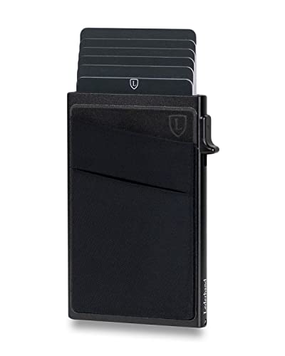 Lederhand® Cardon Wallet - Aluminium Mini Kartenhalter mit Geldtasche und Platz für bis zu 7 Kreditkarten - Minimalist Card holder aus echtem mit RFID-Schutz - Geschenkbox | (Schwarz) von Lederhand