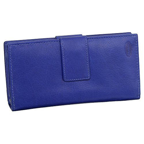 Luxus Leder Damen Geldbörse Portemonnaie Geldbeutel XXXL mit Reißverschluss 18,5 cm Farbe Royalblau von Ledershop24