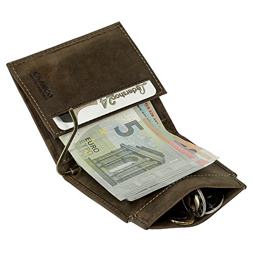 Sportliche Leder Dollarclip Herren Geldbörse Geldclip Geldbeutel mit Geldklammer Portemonnaie Braun von Ledershop24