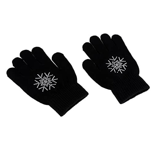 Leeadwaey Mädchen Frauen Kinder Eislaufhandschuhe Magic Stretch Handschuh Schwarze Blume M, Schwarze Schneeflocke, M von Leeadwaey