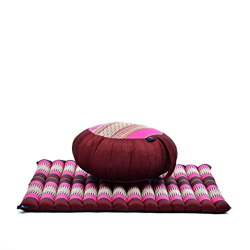 Leewadee Meditationskissen Set Sitzkissen Rund Zafu Yoga Kissen Zabuton Yogakissen Meditationskissen Meditation Zubehör Yoga Sitzkissen Yoga Meditationskissen, Kapok, Rotbraun Pink von Leewadee