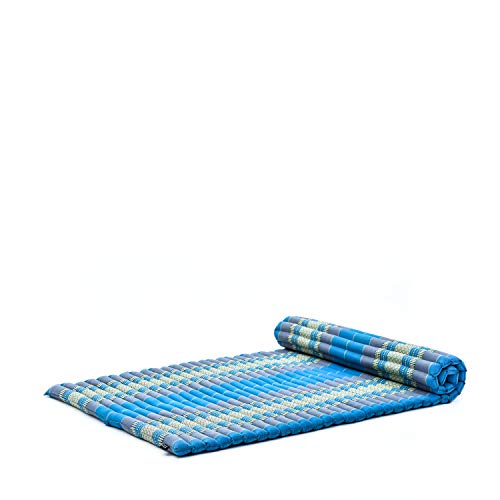 Leewadee Große Thai Matratze - Yogamatte Rollmatte in Größe L Kapok Meditationsmatte Yoga Matte Kapok 190x100cm Hellblau von Leewadee