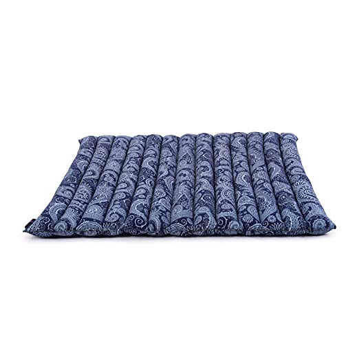 Leewadee Zabuton Rollbare Meditations-Matte Tragbare Sitzmatte Ökologisches Naturprodukt, Kapok, 70 x 70 cm, Blau Weiß von Leewadee