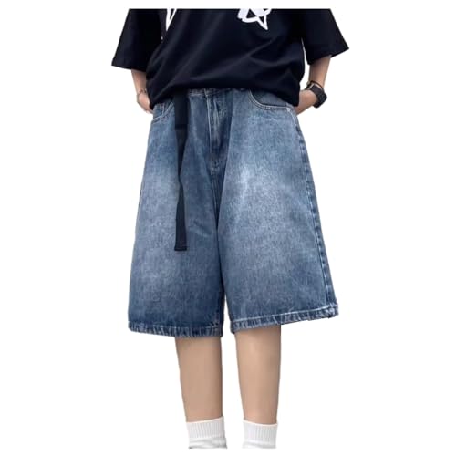 Left Girl Frauen Vintage Streetwear Koreanische Denim Shorts Hohe Taille Knie Länge Breite Bein Baggy Cargo Kurzen Hosen Harajuku Kleidung,Blau,S von Left Girl