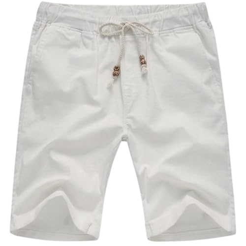 Left Girl Herren Sommer Casual Einfarbig Perlen Kordelzug Shorts Taschenshorts,Weiß,4XL von Left Girl