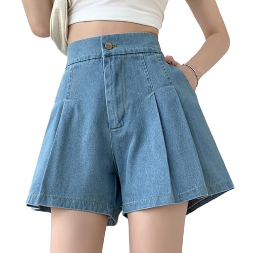 Left Girl Hohe Taille Casual Denim Shorts Frauen Sommer Koreanischen Stil Einfarbig Grundlagen Weibliche Kurze Jeans,Hellblau,3XL von Left Girl