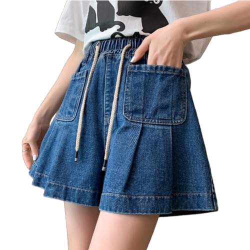 Left Girl M-6XL Plus Größe Denim Shorts Frauen Sommer Koreanische Mode Taschen Hoher Taille Kurzen Rock Hosen Jeans Weibliche,Blau,5XL von Left Girl