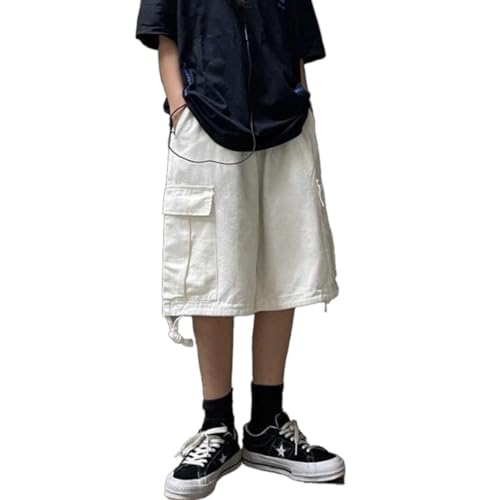 Left Girl Oversize Baggy Wide Leg Cargo-Shorts Frauen Sommer Mode Tasche Casual Hosen Koreanische Streetwear Alle Spiel Kurze,Weiß,S von Left Girl