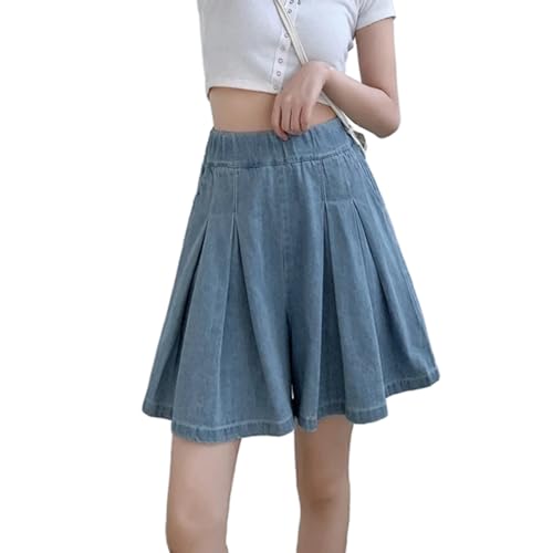 Left Girl S-5XL Sommer Koreanische Mode Blau Mini Denim Plissee Shorts Rock Frauen Hohe Taille EINE Linie Kurze Hosen Jeans Weibliche,Hellblau,L von Left Girl