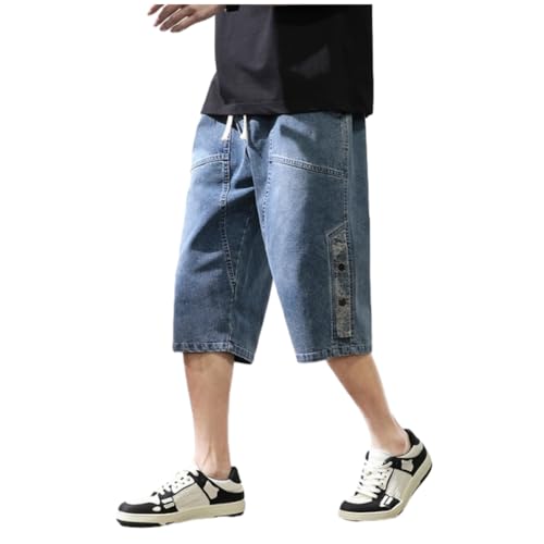 Left Girl Sommer Männer Kurze Jeans Reithose Hip Hop Streetwear Baggy Denim Shorts Baumwolle Beiläufige Gerade Capris Hosen Plus Größe 8XL,Blau,5XL von Left Girl