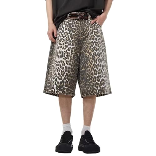 Left Girl Vintage Leopard Jorts Y2k Jeans Shorts Koreanische Mode Frau Übergroße Denim Hosen Streetwear Sommer,Leopard,XL von Left Girl