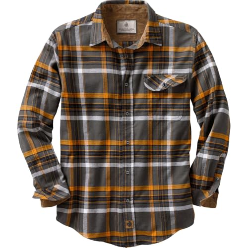 Legendary Whitetails Herren Buck Camp Flanell Langarm Plaid Button Down Freizeithemd Cordbündchen, Platin kariert, Large Hoch von Legendary Whitetails