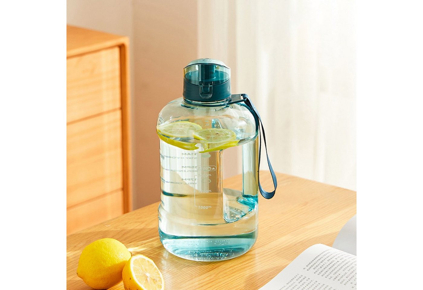 LeiGo Trinkflasche Sportflasche,Wasserbecher,Tragbare Wasserflasche,1.5L, mit Wassermengenskala und Zeitanzeige von LeiGo