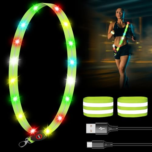 Leikurvo Lauflicht Joggen mit Reflektoren Gürtel, LED Lauflampe für Damen Herren USB Aufladbar Lauflampe Verstellbar Nacht Sicherheitslicht für Joggen Laufen Running Hundewandern Outdoor Sports von Leikurvo