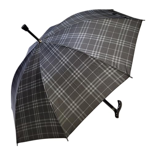 Regenschirm Stützschirm Gehstock Gehhilfe mit Fritzgriff & Gummipuffer (karoschwarzgrau) von Lemasi
