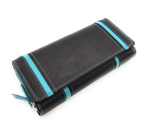 XL echt Leder Damen Geldbörse Portemonnaie Geldbeutel aus Softrindleder 16 Kartenfächer Smartphonefach (Blau) von Lemasi