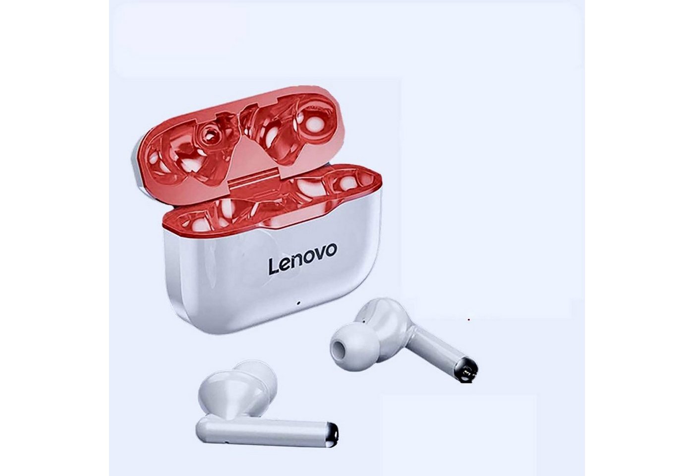 Lenovo LP1 mit Touch-Steuerung Bluetooth-Kopfhörer (True Wireless, Siri, Google Assistant, Bluetooth 5.0, Stereo-Ohrhörer 300 mAh Kopfhörer-Ladehülle - Weiß mit rotem Rand) von Lenovo