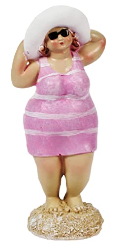BBadenixe 16 cm mit Hut und Sonnenbrille stehend im rosa Badeanzug Figur Mädchen Rubensfrau mollige Dame Dicke Frau Strand maritim Schwimmerin von Lenzbach